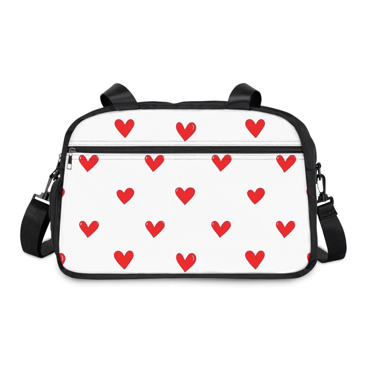 Fall in Love with Fitness Womens White Heart Print Fitness Handbag - Country in My Heart