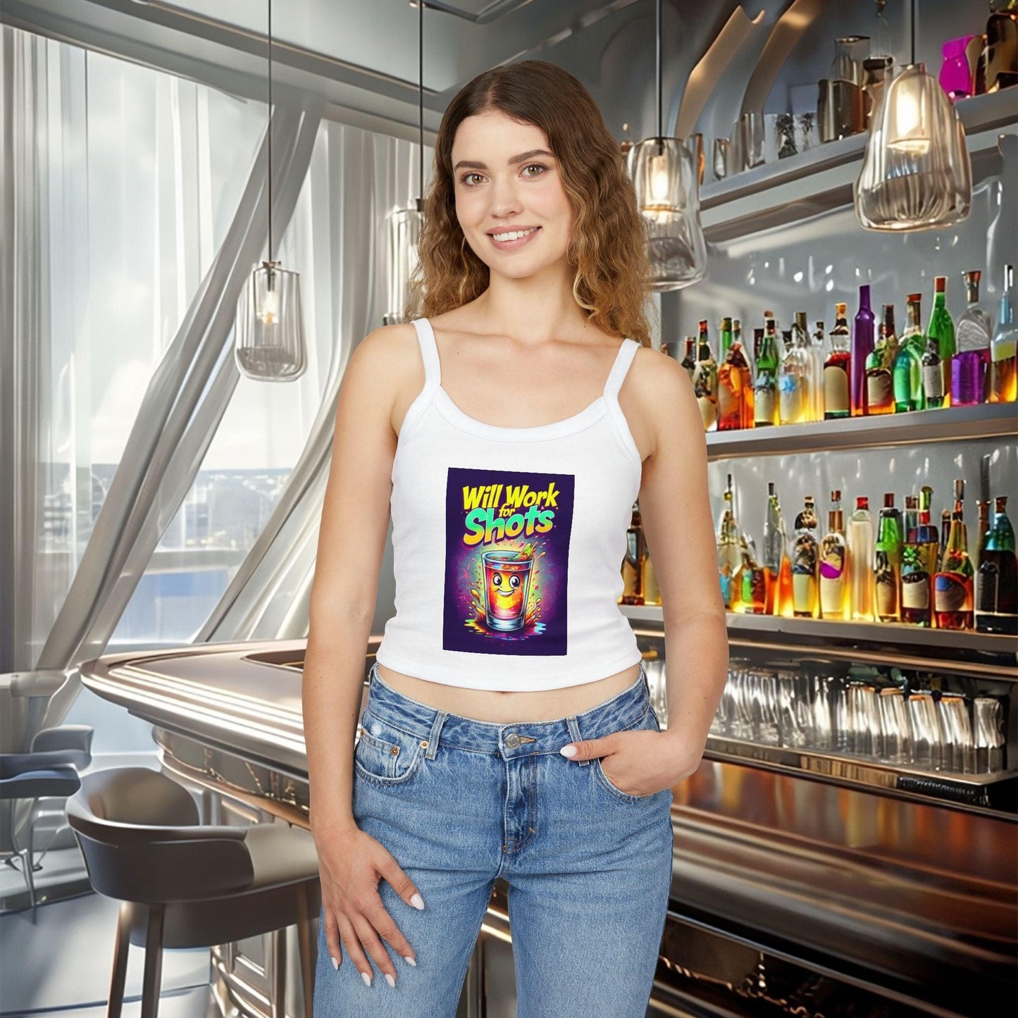 Will Work for Shots Womens Spaghetti Strap Tank Top - Country in My Heart