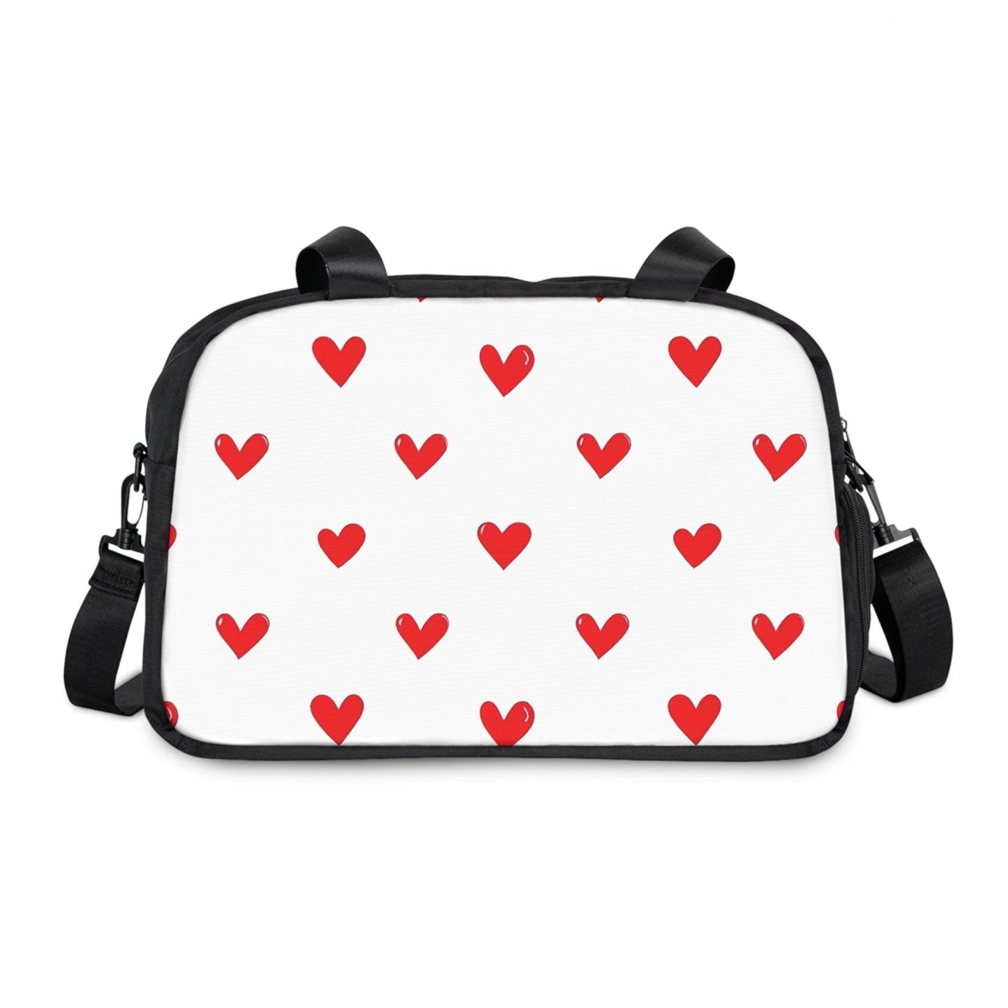 Fall in Love with Fitness Womens White Heart Print Fitness Handbag - Country in My Heart