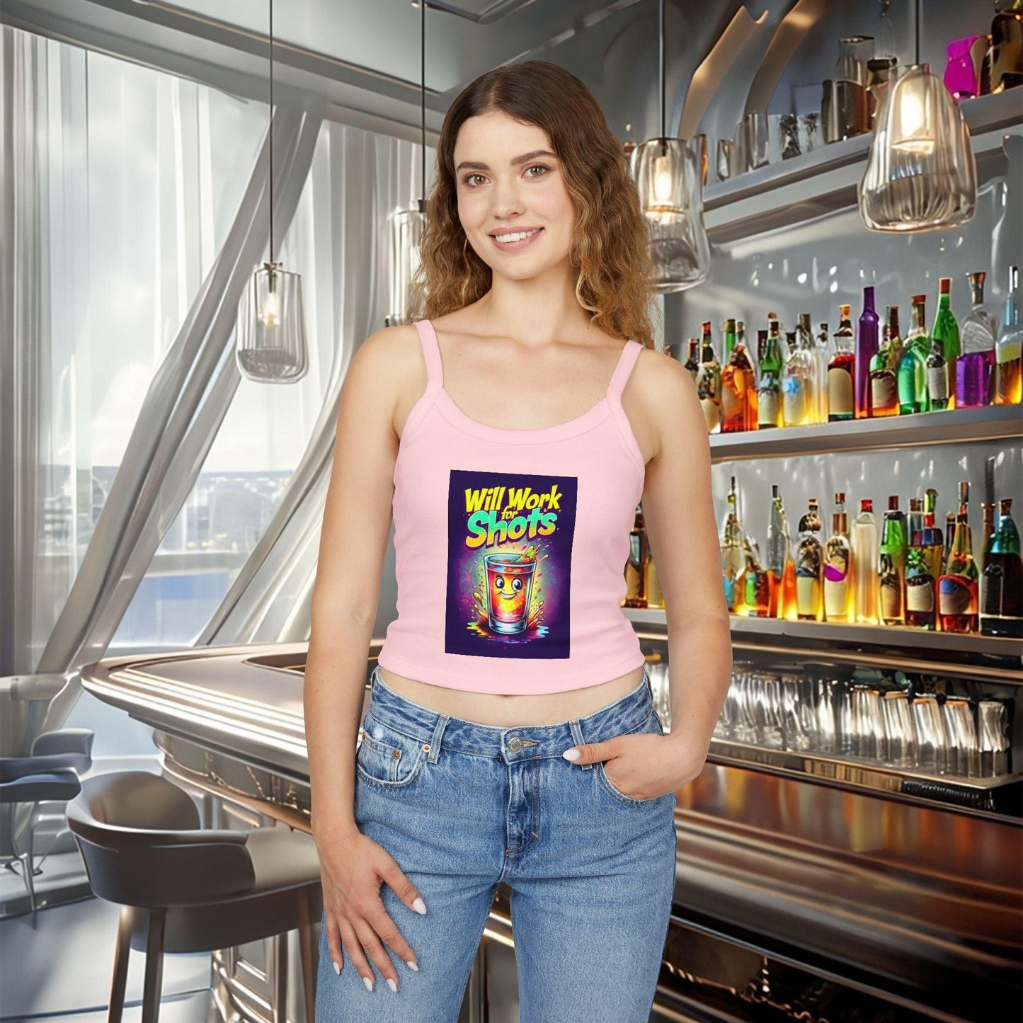 Will Work for Shots Womens Spaghetti Strap Tank Top - Country in My Heart