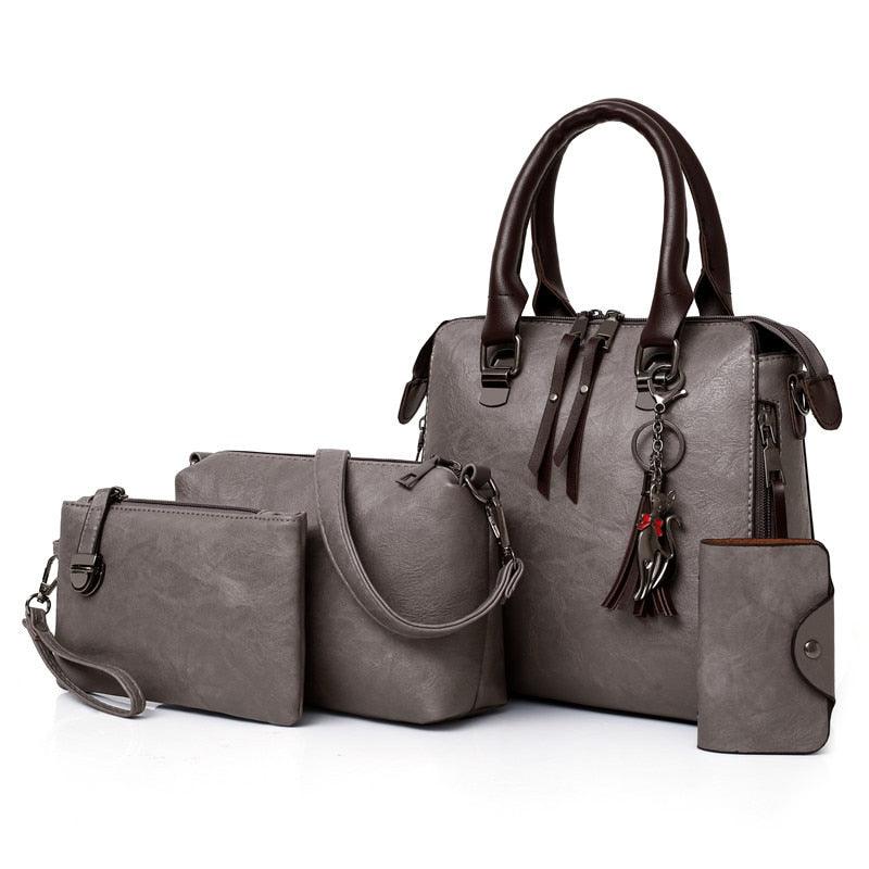 Vintage Leather 4-Piece Messenger Bag Set | Luxury Leather Tote, Clutch & Wallet Set - Country in My Heart