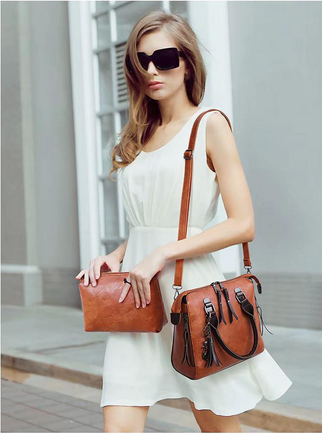 Vintage Leather 4-Piece Messenger Bag Set | Luxury Leather Tote, Clutch & Wallet Set - Country in My Heart