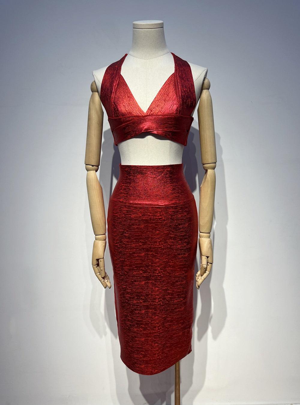 Sultry Backless Bandage Set | Sexy Deep V-neck Top & Skirt Set - Country in My Heart