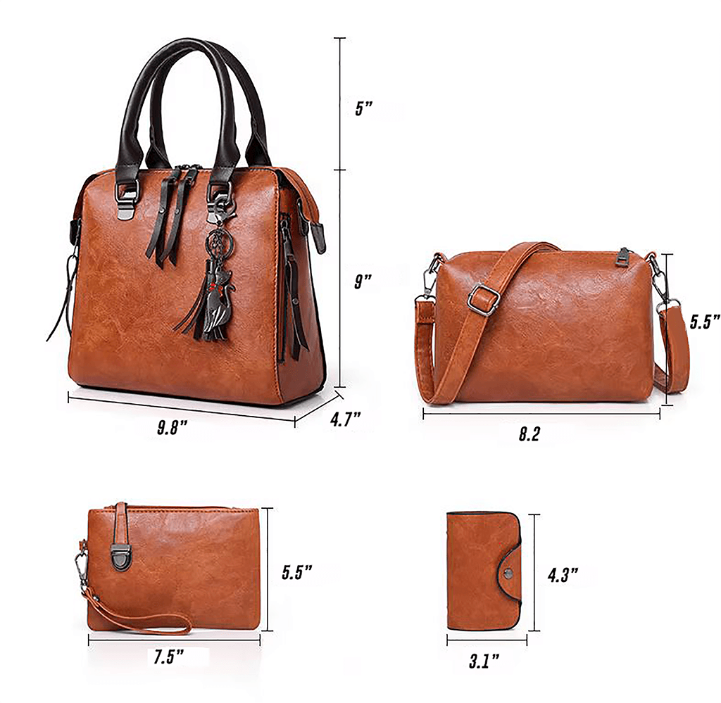 Vintage Leather 4-Piece Messenger Bag Set | Luxury Leather Tote, Clutch & Wallet Set - Country in My Heart