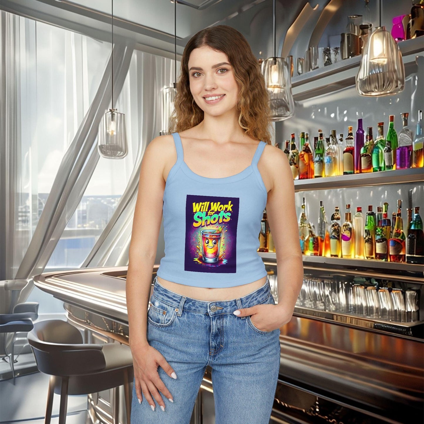Will Work for Shots Womens Spaghetti Strap Tank Top - Country in My Heart