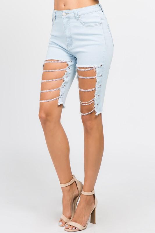 Cutoff Bermuda Shorts with Chains | Country Girl Denim Shorts for Summer & Spring - Country in My Heart