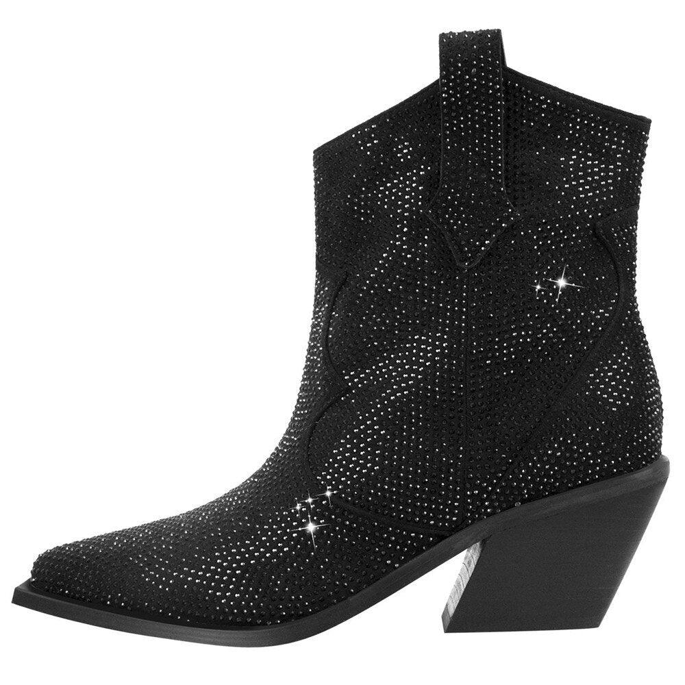 Women’s Rhinestone Encrusted Bootie Style Cowboy Boots - Country in My Heart