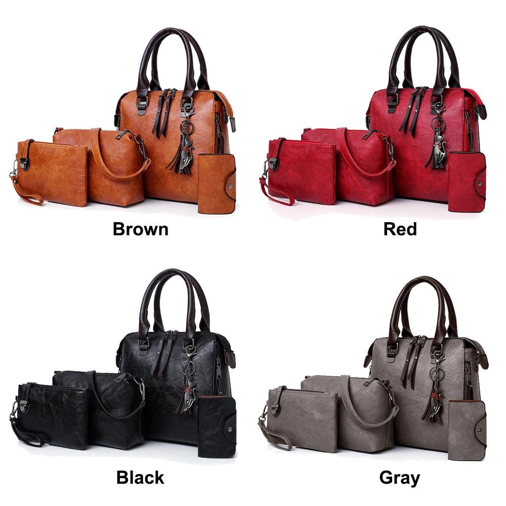Vintage Leather 4-Piece Messenger Bag Set | Luxury Leather Tote, Clutch & Wallet Set - Country in My Heart
