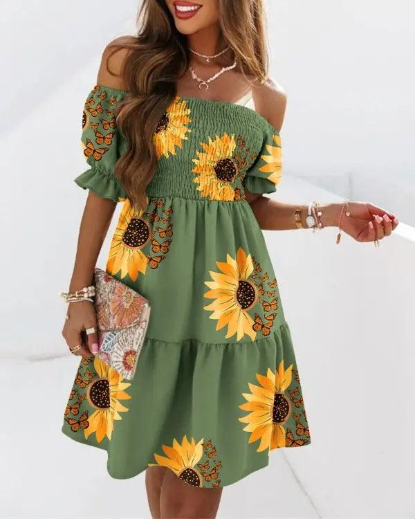 Boho Breeze Off-Shoulder Pleated Dress – Stylish Cowgirl Casual Wear - Country in My Heart