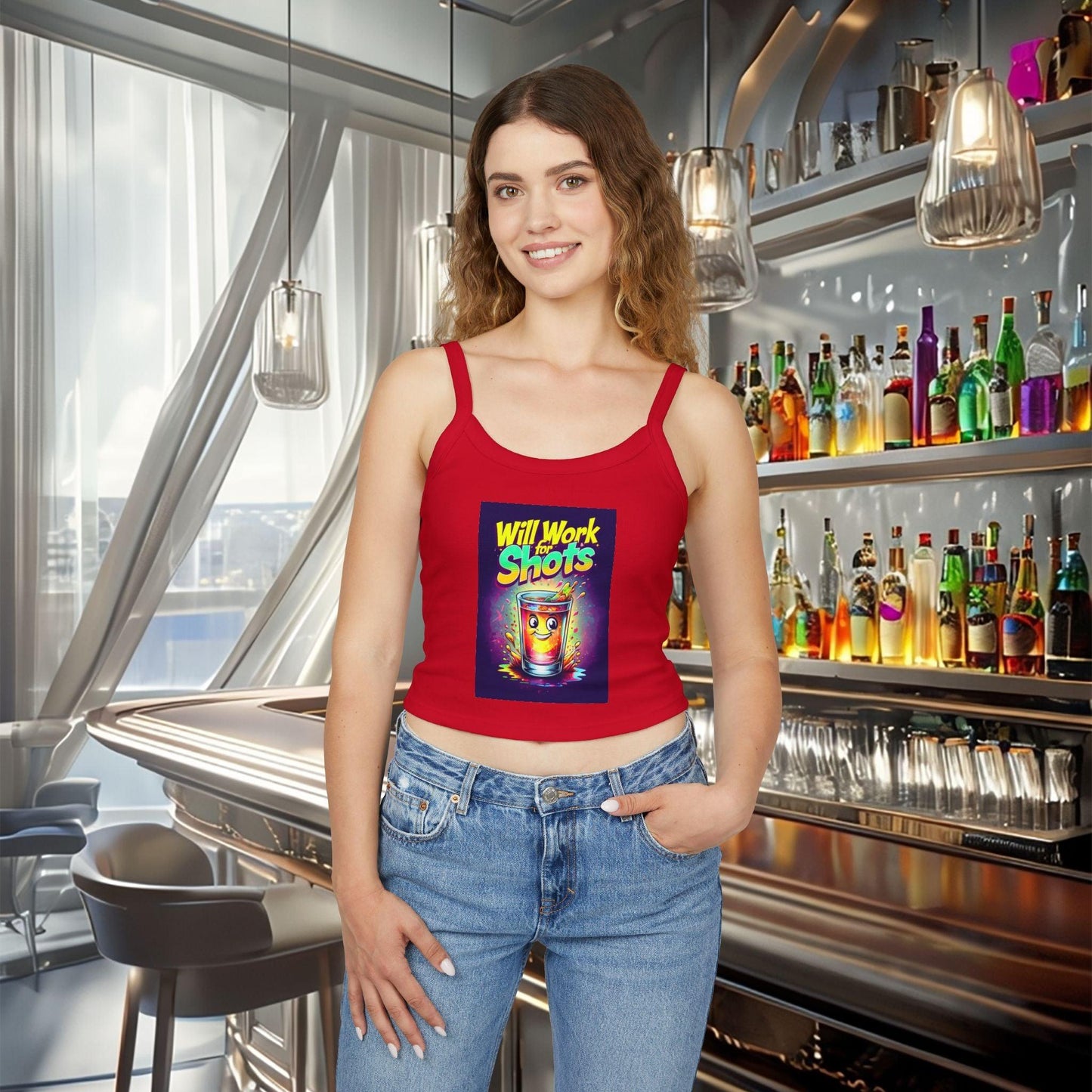 Will Work for Shots Womens Spaghetti Strap Tank Top - Country in My Heart