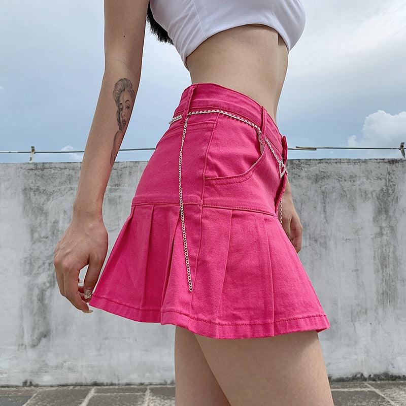 High-Waisted Pleated Jean Skirt for Country Girls and Bartenders - Country in My Heart
