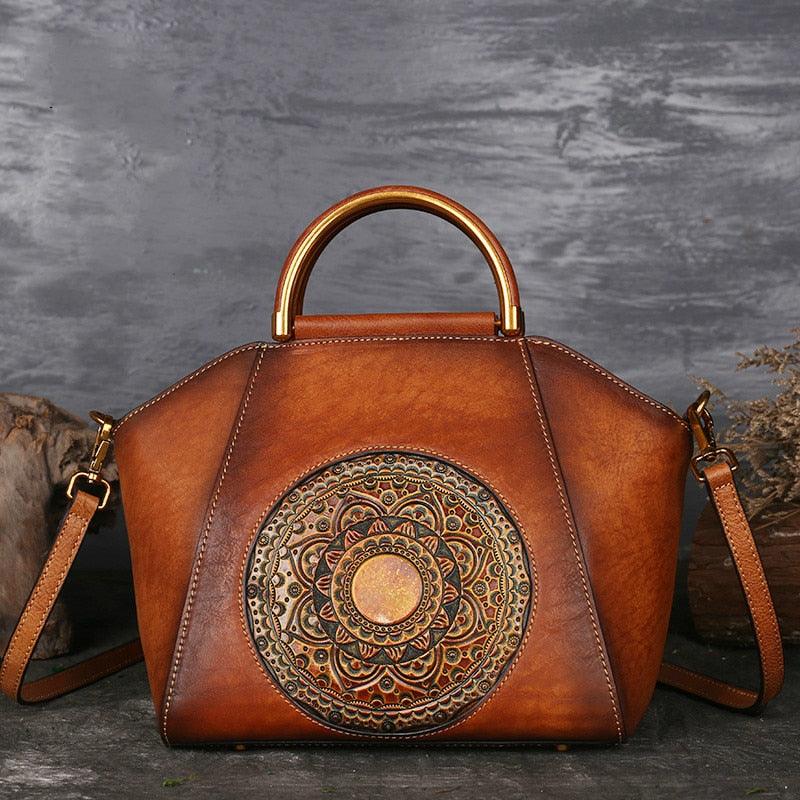 Mandala Embossed Leather Shoulder Bag - Country in My Heart