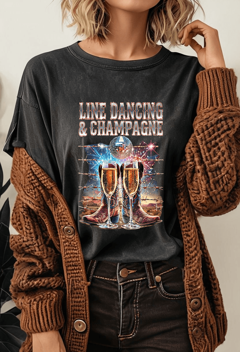 Line Dancing and Champagne T-Shirt - Country in My Heart