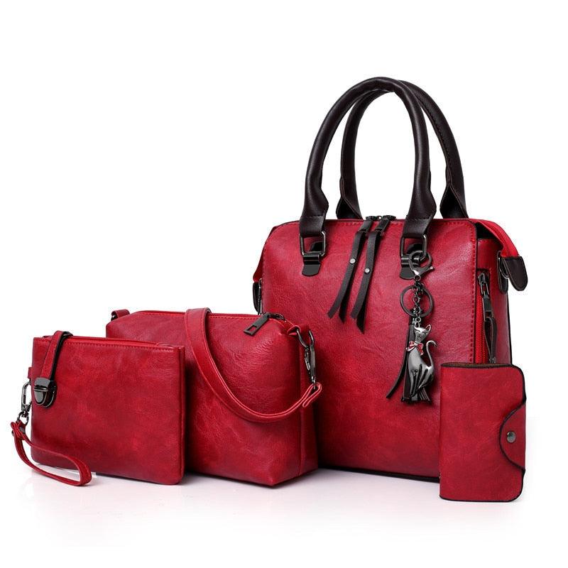 Vintage Leather 4-Piece Messenger Bag Set | Luxury Leather Tote, Clutch & Wallet Set - Country in My Heart
