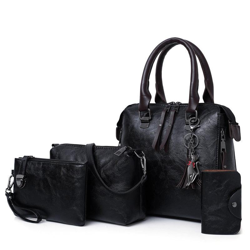 Vintage Leather 4-Piece Messenger Bag Set | Luxury Leather Tote, Clutch & Wallet Set - Country in My Heart