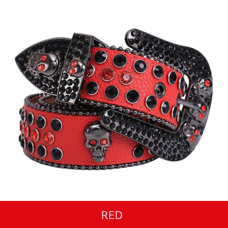 Skullduggery Western Rhinestone Belt | Punk Rock Skull Studded Fashion Belt - Country in My Heart