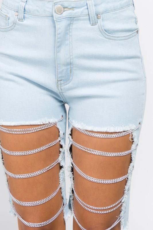 Cutoff Bermuda Shorts with Chains | Country Girl Denim Shorts for Summer & Spring - Country in My Heart