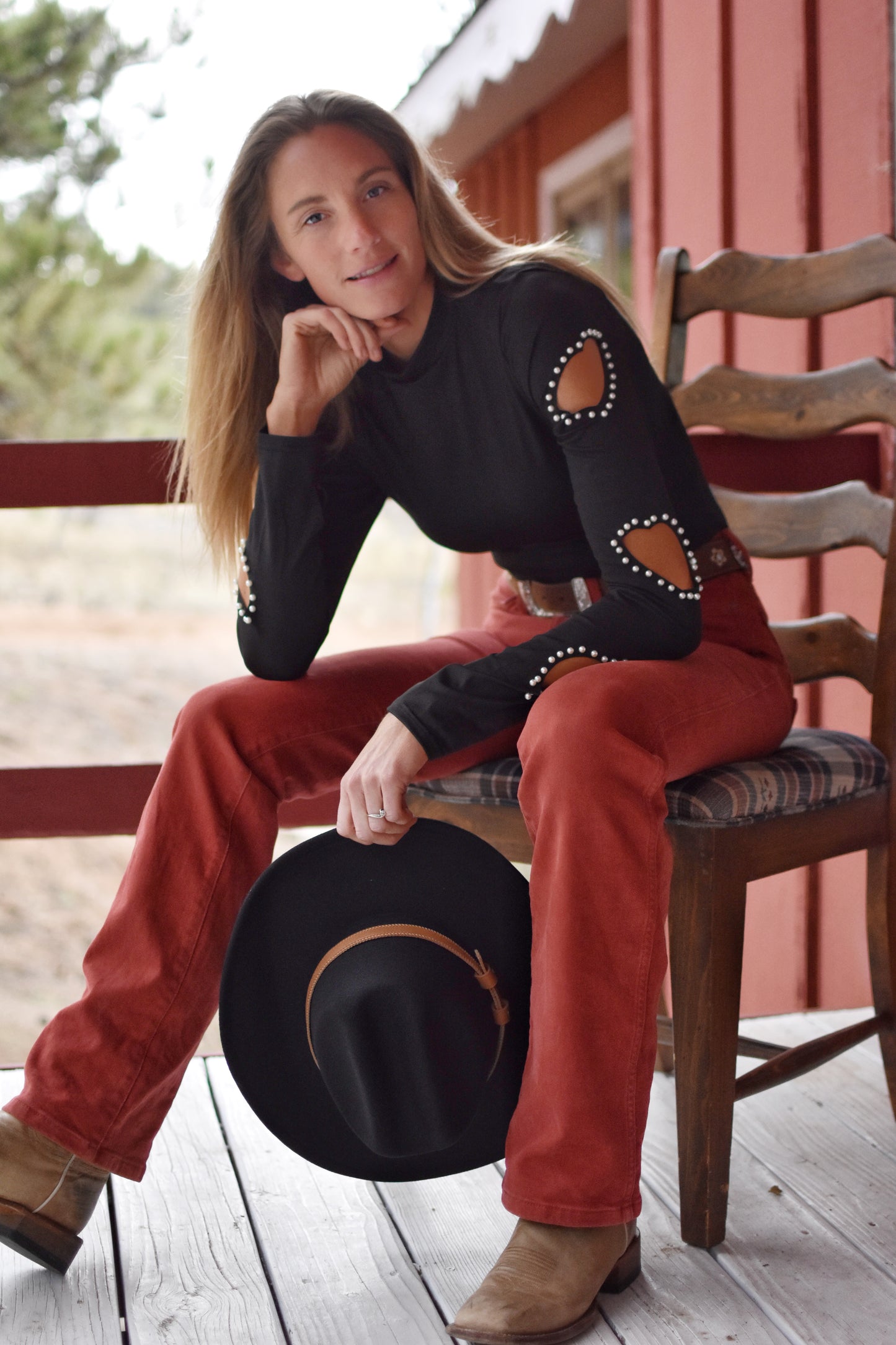Heart Cutout Beaded Long-Sleeve Top | Sexy Country Chic Fashion for Women