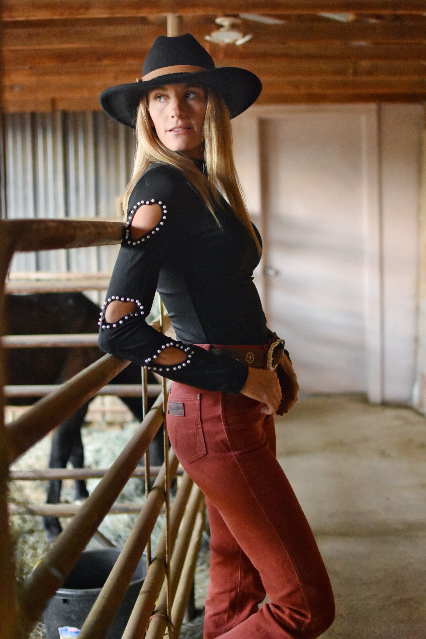 Heart Cutout Beaded Long-Sleeve Top | Sexy Country Chic Fashion for Women