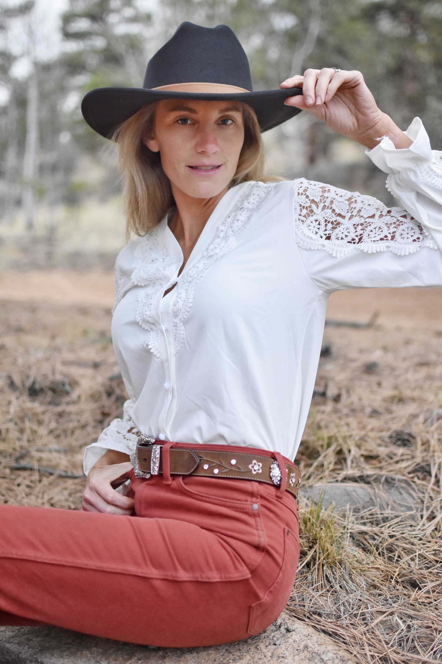 Stylish White Lace Long Sleeved Cut Out Shirt