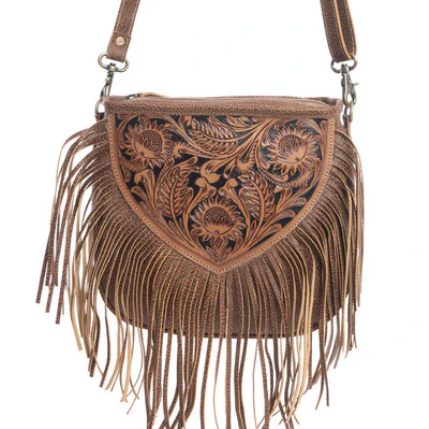 Hand tooled Fringe Bag