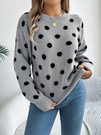 Polka Dot Long-Sleeved Pullover Sweater – Cozy and Stylish Cowgirl Sweater