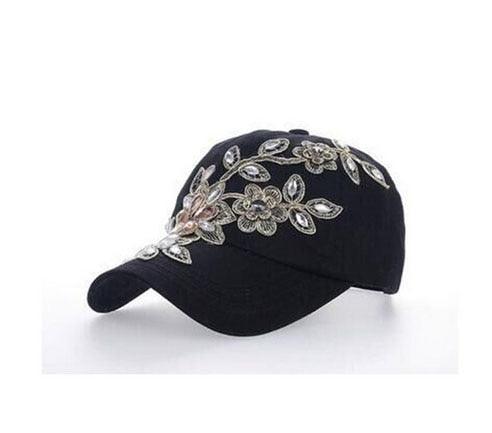 Cowgirl's Diamond Embroidery Flower Baseball Cap - Country in My Heart