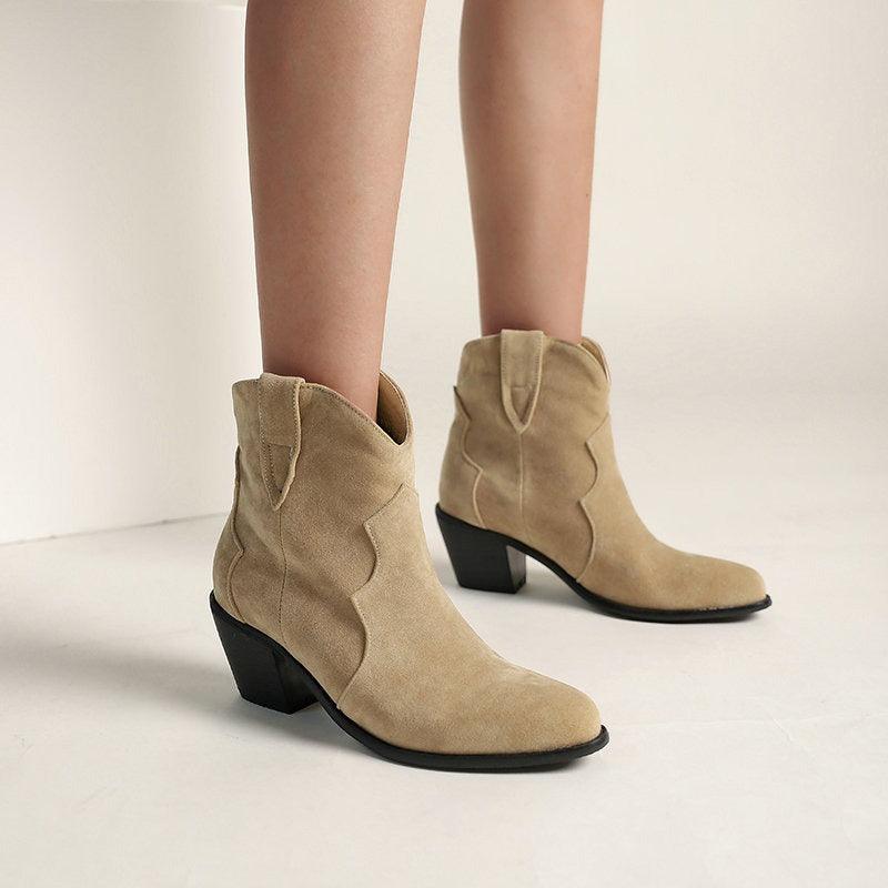 Cowgirl Chic Suede Ankle Boots - Stylish High Heel Cowgirl Boots for Women - Country in My Heart