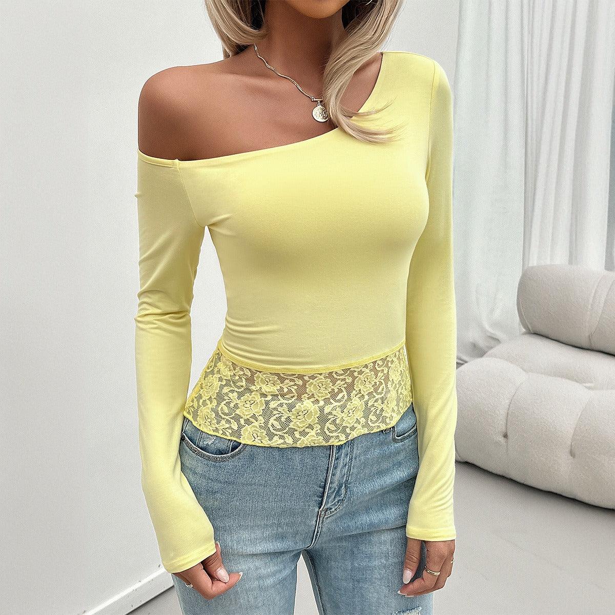 Lace Embrace One Shoulder Top - Sexy Lace Detail Fashion Top for Women - Country in My Heart