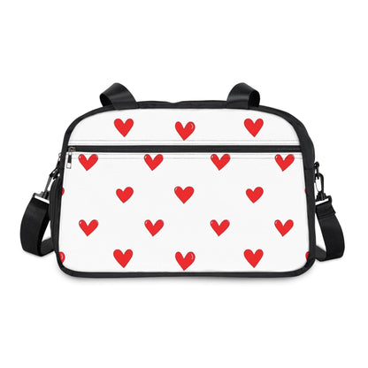 Fall in Love with Fitness Womens White Heart Print Fitness Handbag - Country in My Heart