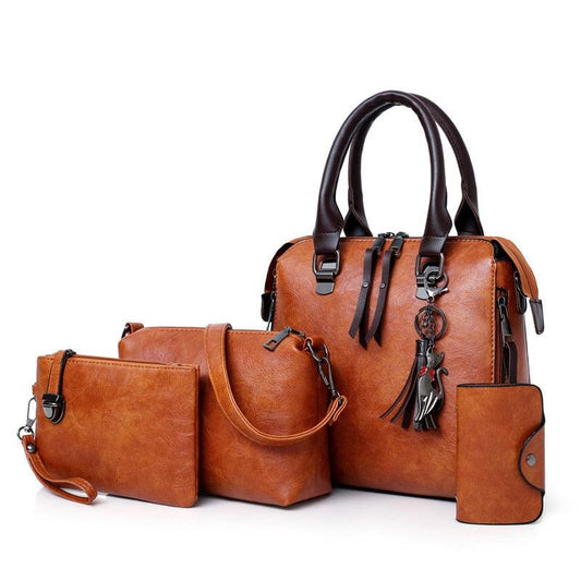 Vintage Leather 4-Piece Messenger Bag Set | Luxury Leather Tote, Clutch & Wallet Set - Country in My Heart