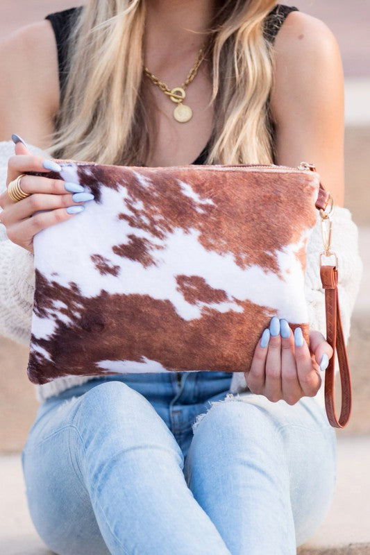 Cowhide Print Clutch-1