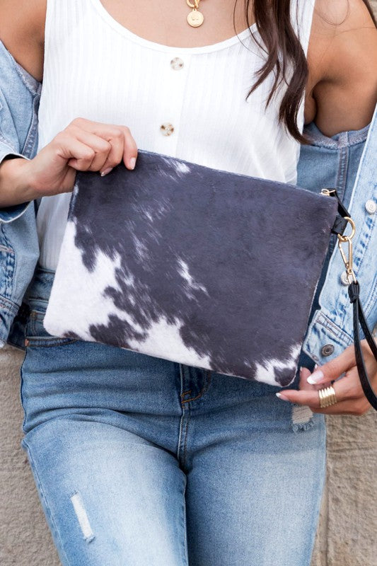 Cowhide Print Clutch-3