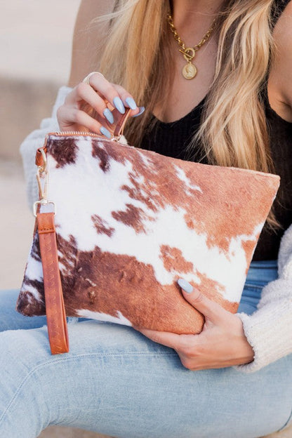 Cowhide Print Clutch-0