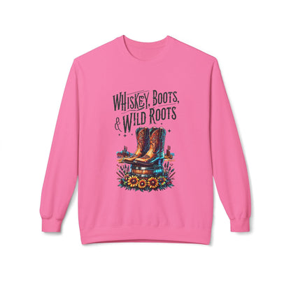 Whiskey Boots and Wild Roots Fleece Crewneck Sweatshirt - Country in My Heart