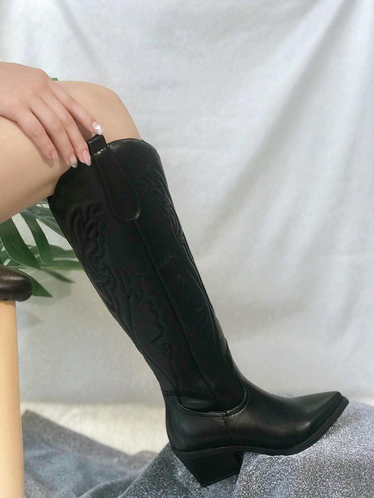 Western Chic Cowboy Boots | Stylish Chunky Heel Knee High Boots for Cowgirls - Country in My Heart