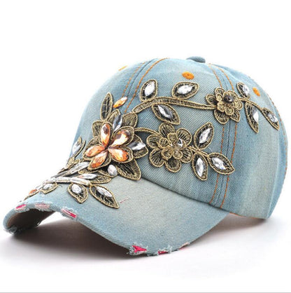 Cowgirl's Diamond Embroidery Flower Baseball Cap - Country in My Heart