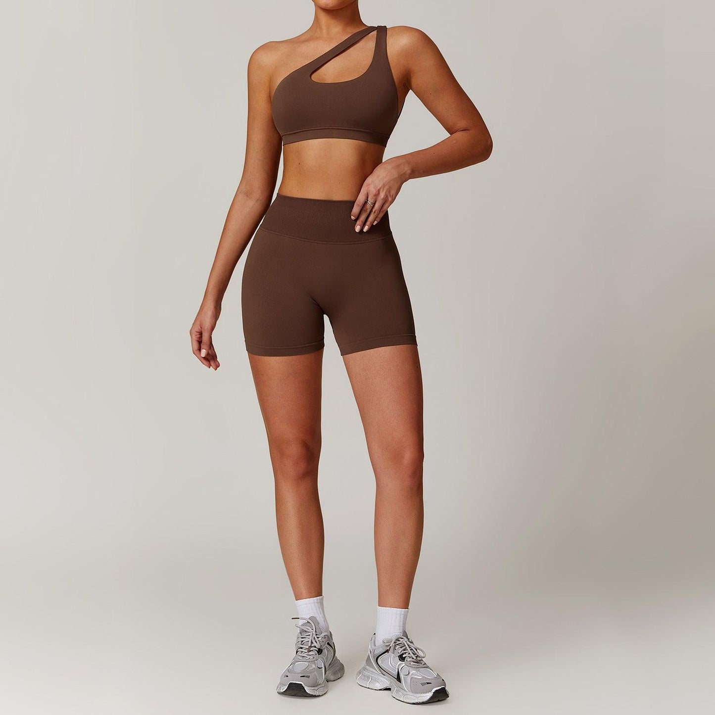 Slant Shoulder Bra + High-Waisted Shorts Yoga Set | Country Girl Fitness Outfit - Country in My Heart