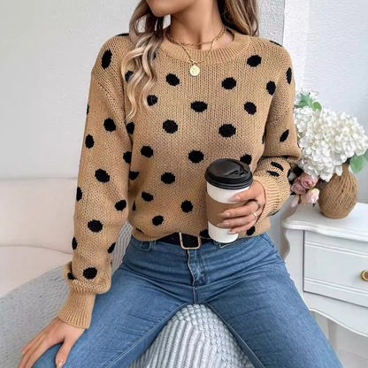 Polka Dot Long-Sleeved Pullover Sweater – Cozy and Stylish Cowgirl Sweater