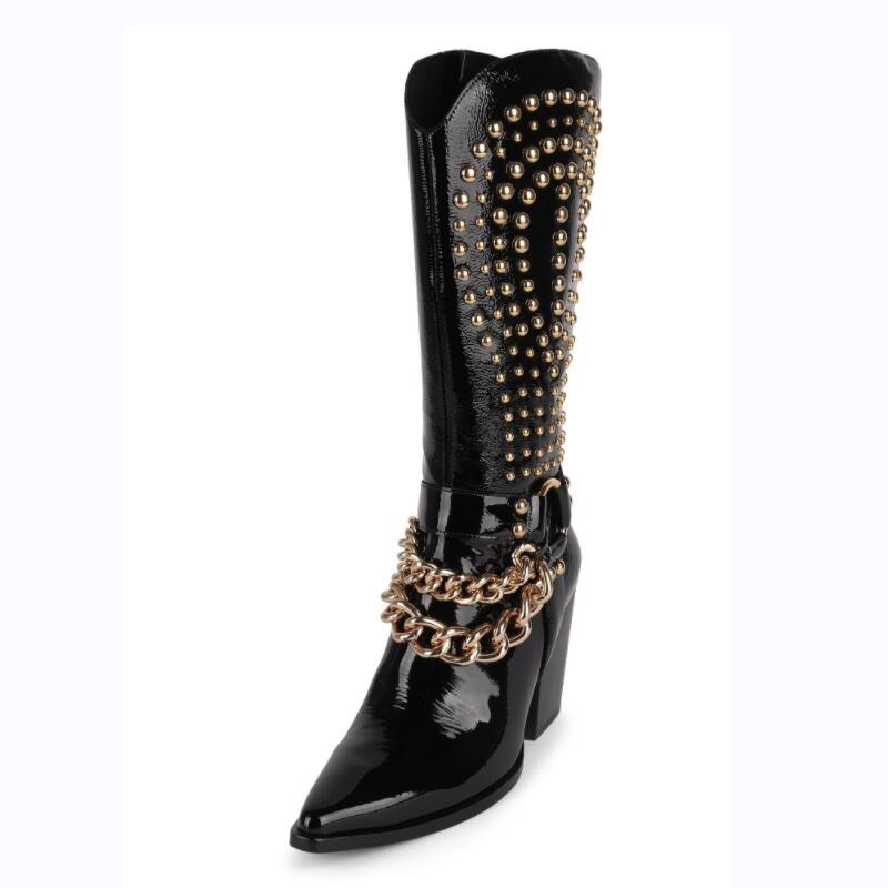 Knight Studded Cowboy Boots | Punk Rock Style with Rivets & Chains - Country in My Heart