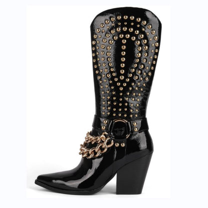 Knight Studded Cowboy Boots | Punk Rock Style with Rivets & Chains - Country in My Heart