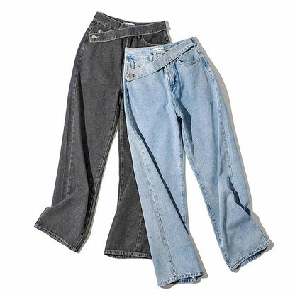 Retro Oblique Belted High Waist Straight Wide Leg Jeans for Cowgirls - Country in My Heart