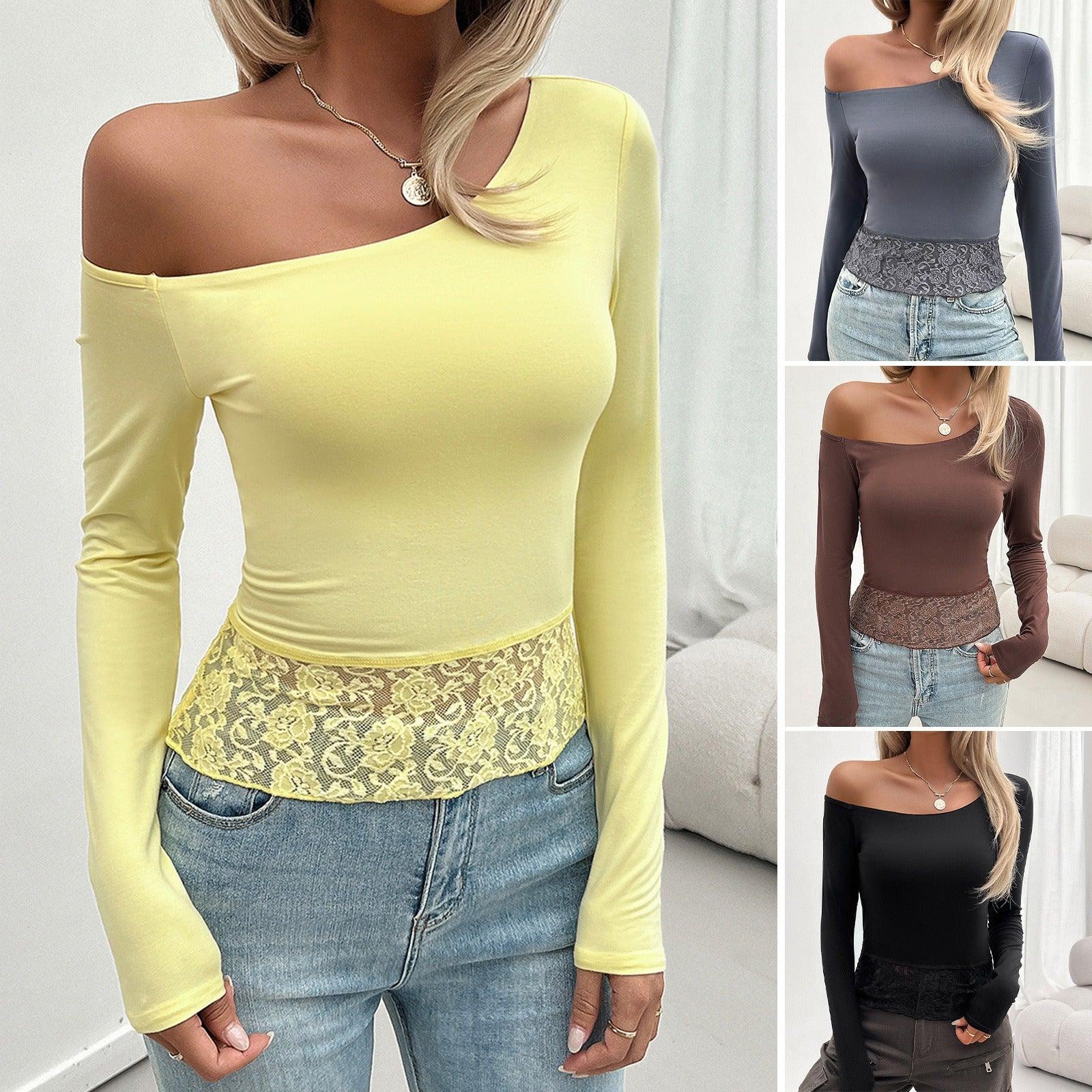 Lace Embrace One Shoulder Top - Sexy Lace Detail Fashion Top for Women - Country in My Heart