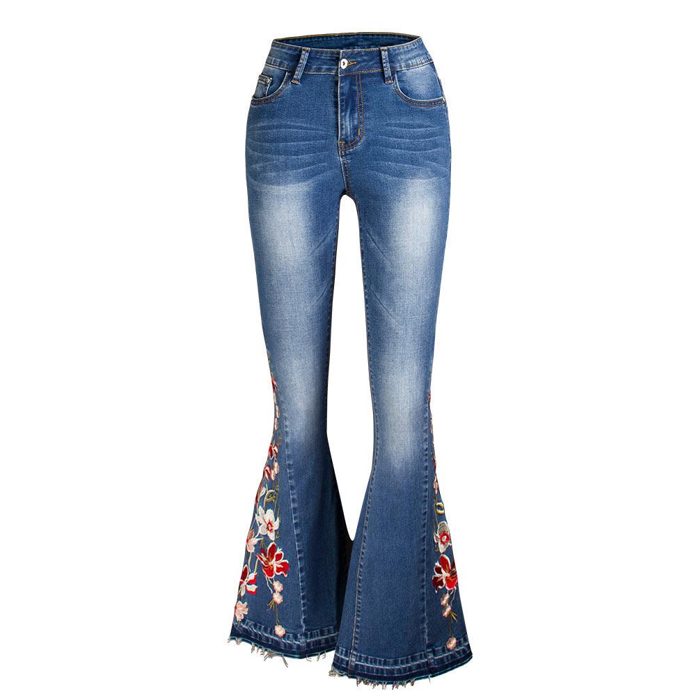 Flared Leg Embroidered Denim Jeans | Cowgirl Style with a Floral Touch - Country in My Heart