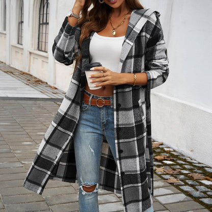 Contrasting Color Hooded Jacket – Stylish Cowgirl Outerwear with Checkered Pattern - Country in My Heart