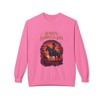 Sunsets Saddles and Sass Softstyle Fleece Crewneck Sweatshirt - Country in My Heart