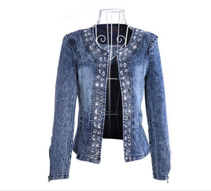 Chic Denim Retro Short Jacket with Rhinestone & Sequin Embellishment - Country in My Heart