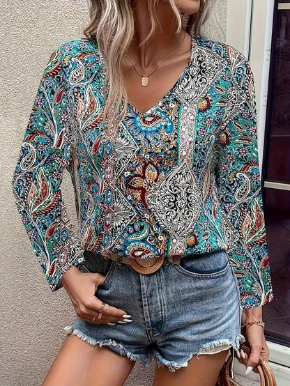 Boho Paisley V-Neck Long Sleeved Shirt - Country in My Heart