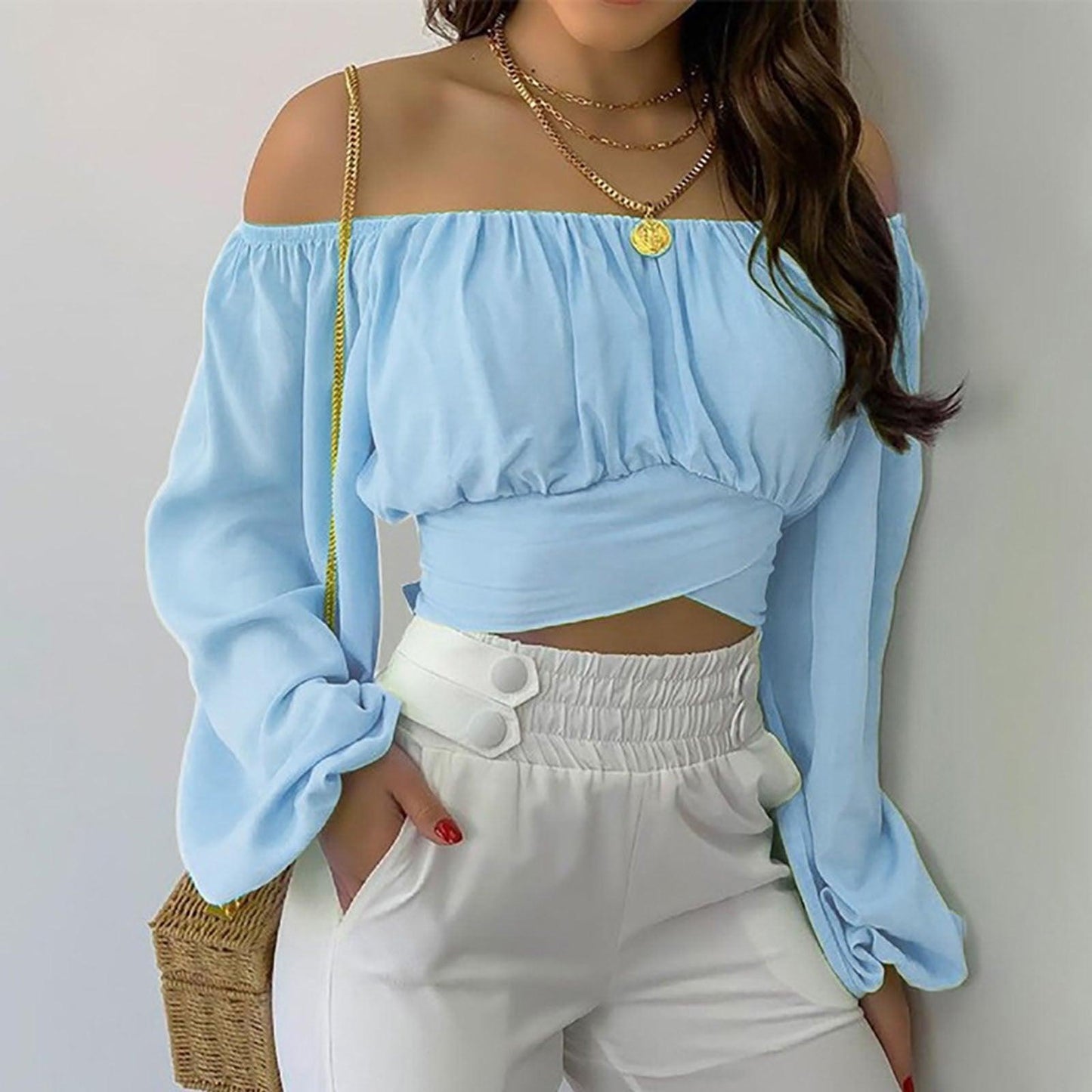 Off Shoulder Cross Tie Long Sleeve Top | Sexy & Trendy Cowgirl Look - Country in My Heart