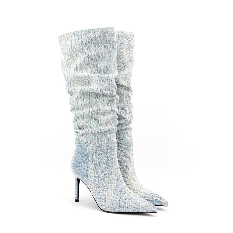 White Denim High Heel Tall Boots - Country in My Heart